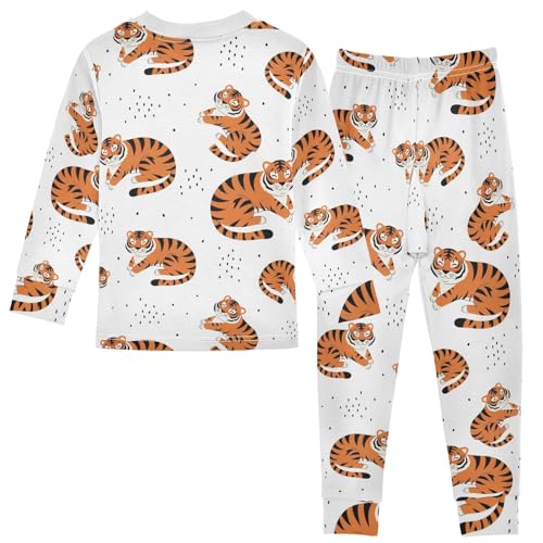 Pajama Sets Long Sleeve Cute Sleeping Tiger Pattern Soft Comfy Sleepwear 2 Piece PJS 3-8T3