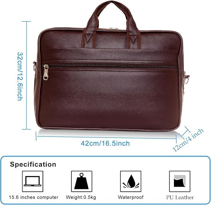Image of Men's Synthetic Leather Messenger Bag, Brown, Professional Laptop Shoulder Bag with Adjustable Strap