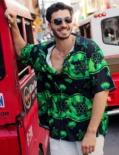 Image of Yoimira Hawaiian Shirts for Men, Print Mens Casual Short Sleeve Button Down Shirts Floral Aloha Beach Shirt