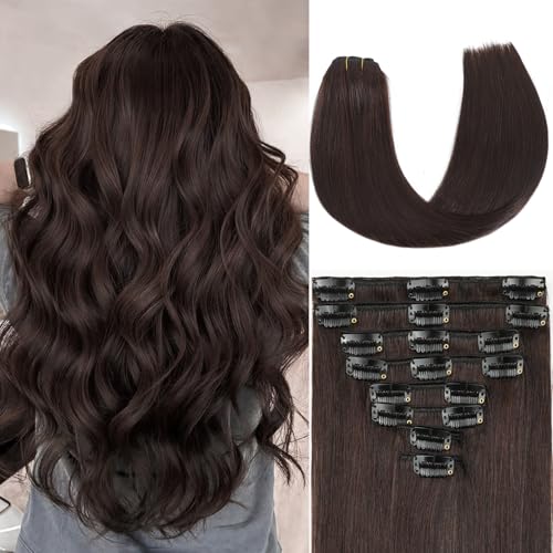 ZNXDJXE Dark Brown Clip in Hair Extensions Real Human Hair