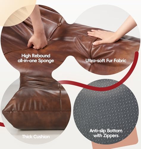 Image of Hobestluk Small Bean Bag Chair Lazy Floor Sofa Bean Bags with Memory Foam Filled Leather Beanbag Lounge Sofa Armless Chair for Bedroom Playroom and Reading Nook Dorm Waterproof (Brown, Medium)