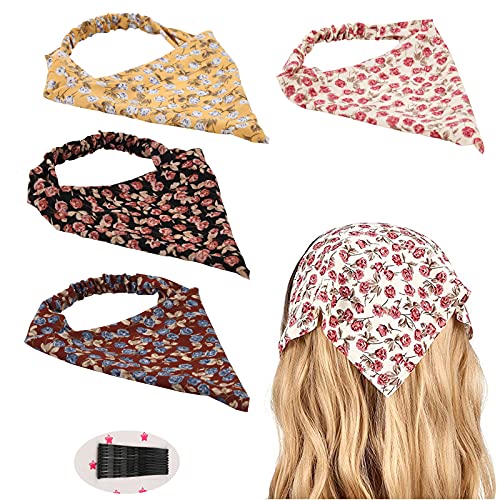 VARWANEO 4 Pieces Floral Elastic Hair Scarf Soft Hair Bandanas Classic Patterns Chiffon Kerchief Fraue Baotou Fashion Tr