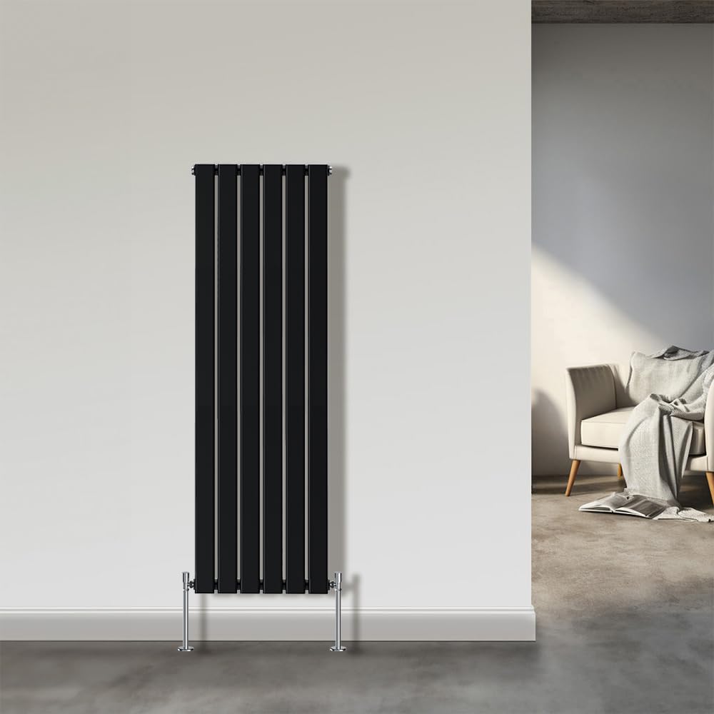Nrg Black 1600X408mm Single Flat Panel Designer Tall Vertical Radiator Central Heating