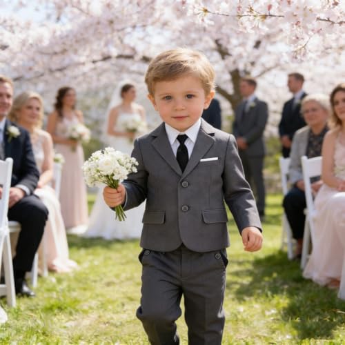 Image of Baby Boy Formal Suit for Toddler Infant Tuxedo Dress Suits | Little Gentleman, Wedding Ring Bearer Outfit, Vest Pants Long-Sleeve Shirt Tie, Birthday Party Christmas Prom, Classic