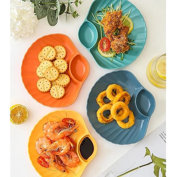 Vortipu Shell-Shaped Plates, 7.28" Inch, | Appetizers Serving Dishes for Chips, Pasta & Momos | Lightweight & Divided Dishes | Wheat Straw Plate for Serving Snacks for Party & Picnic (Orange, 12) 2