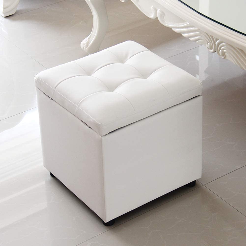 Tabouret de pied de rangement en faux cuir blanc cube haut de gamme