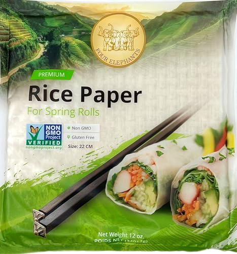 Square Rice Paper 22CM | 1 Pack | Gluten-Free | Non-GMO | Perfect for Spring Rolls | Four Elephants Brand