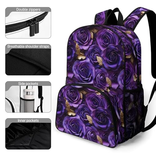 Purple Roses Large Capacity Bag Laptop Daypack Tablet Backpack for Women Men3