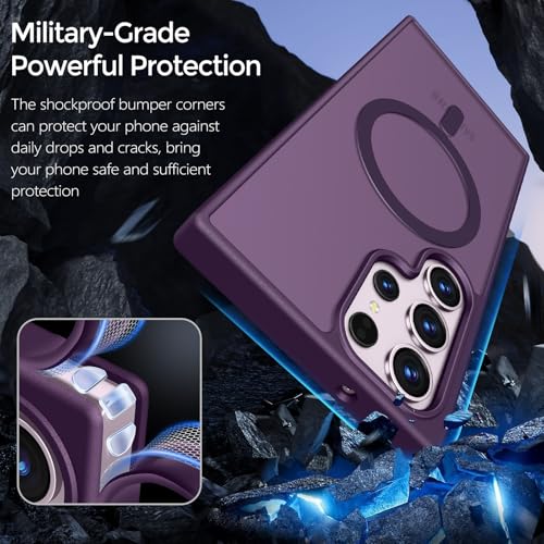 Image of Rayboen for Samsung Galaxy S23 Ultra Case Magnetic, [Compatible with Magsafe] Protective Skin Finish Matte Phone Cover for Samsung S23 Ultra with Translucent Hard Back & Soft Edge, Matte Purple