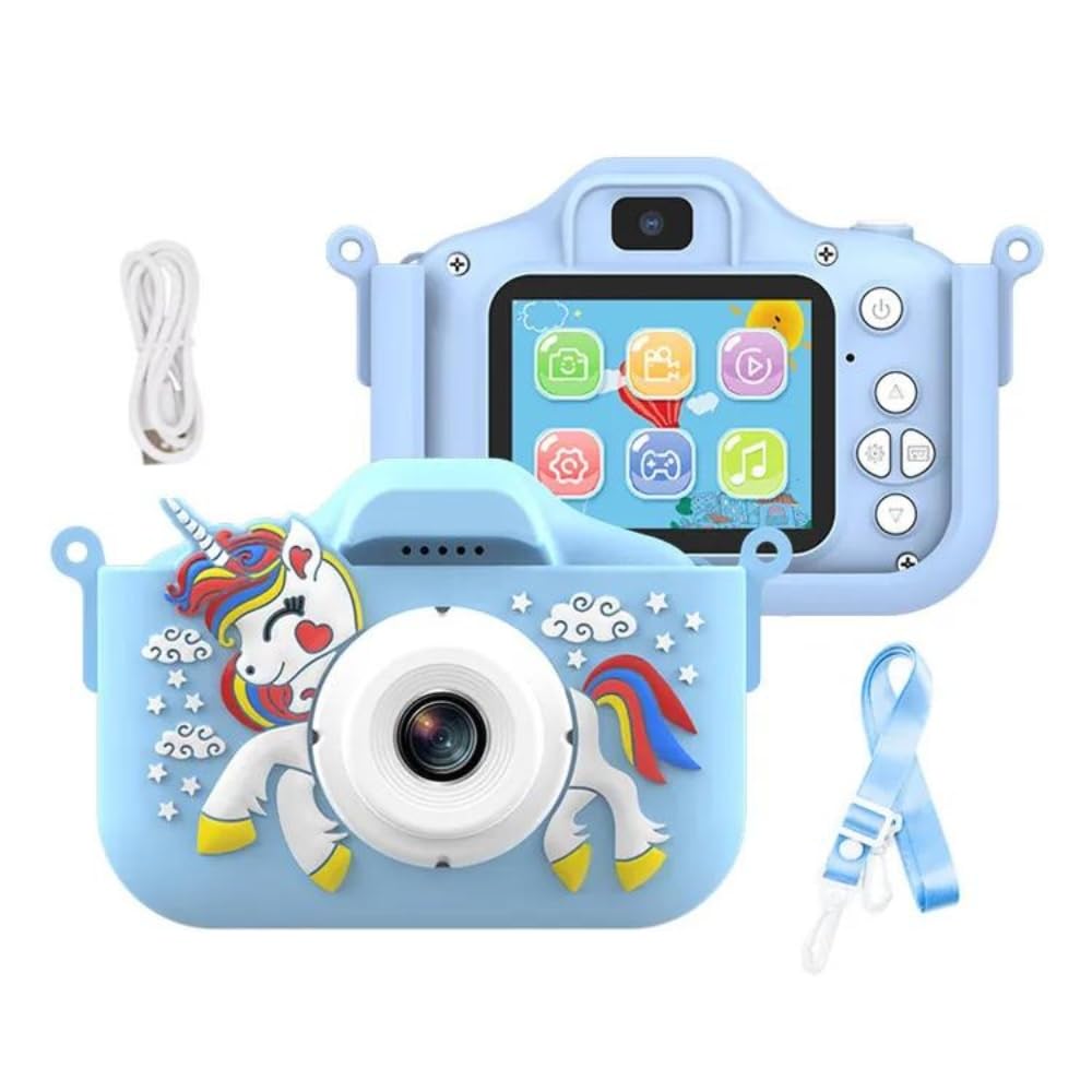SHOP-STORY - UNICAM: Cámara Digital Unicornio Azul para Niños 1080P Cámara Delantera/Trasera & Juegos Captura momentos inolvidables