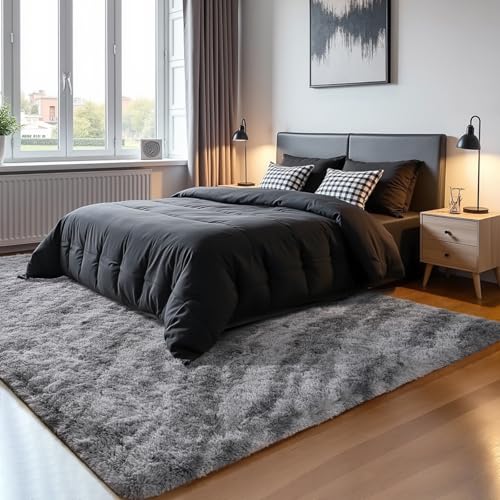 HOMORE Living Room Rug 6x9 Grey Rugs for Bedroom, Tie-dye Area Rug Large Fluffy Rugs for Kids Room, Non Slip Furry Carpet for Nursery Boys Girls