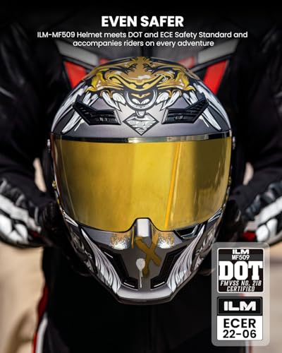 Image of ILM Motorcycle Helmets for Adult Men Women Full Face DOT ECE Powersports Dual Visor Street Racing Helmet with Pinlock Cascos para Motos Model MF509 (Ronin Gold, S)