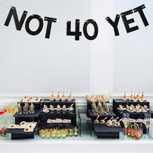 Image of Not 40 Yet Banner - Last Year In My 30s Banner, Happy 39th Birthday Sign, Cheers to 39 Years,Funny 39th Birthday Party Decorations Black Glitter