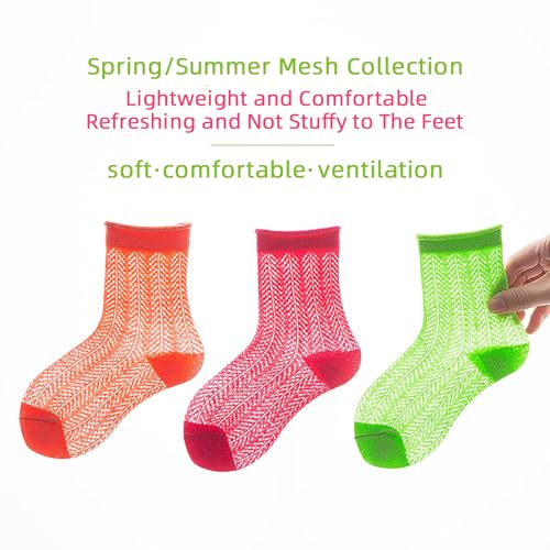 Socks for Kids Ribbed Cuffs Crew Socks Mid-Calf Solid Mesh Knit Solid Cotton Casual Kids Socks 3 Pairs3
