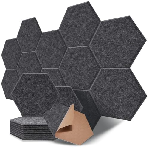 FIVOVO Insonorización Acústica Pared Autoadhesivo, 12 Piezas Placas Paneles Acústicos Hexagonales para Decoración de Paredes y Tratamiento Acústico, Panel Acústico Decorativo (30x26x1cm).