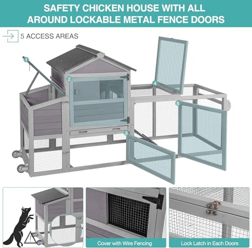 Suumerpety Chicken Coop For 2-4 Chickens, Mobile Chicken House For Outdoor With Wheels, Nesting Box, Leakproof Pull-On Tray And Uv-Resistant Roof Panel, Wooden Chicken Coop For Duck thumb #2