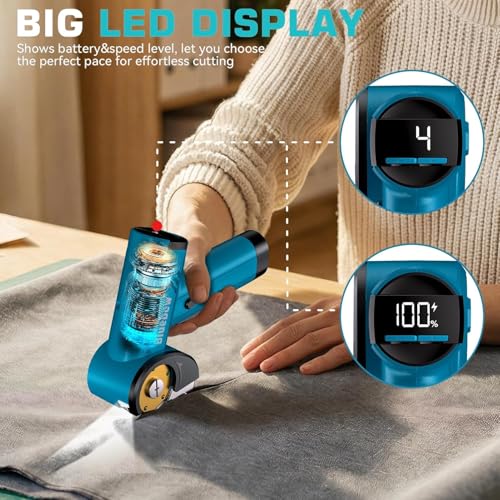 Image of Bluebow Cordless Electric Scissors, Rechargeable Cardboard Cutter | LED Light,4-Speed Settings, Safety Lock, 2 Blades, USB-C Battery Powered Box Cutter for Carpet, Leather, Fabric, Packages