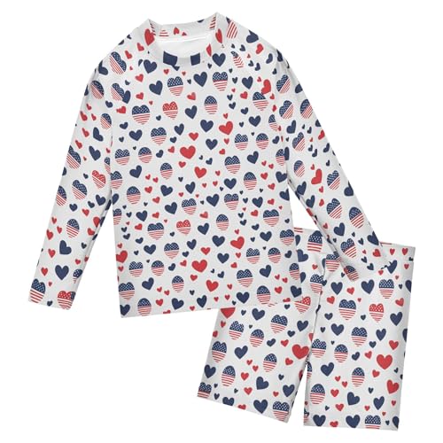 July 4th Independence Day Heart Baby Boys' Toddler Long Sleeved Rashguard Swim Bathing Suit Set B0404583