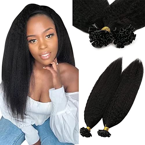 Sunny U Tips Keratin Hair Extensions Human Hair Kinky Straight #1B Off Black Utip Remy Human Hair Extensions Black Kinky Straight Hot Fusion Utips Black Hair Extensions 1g/s 50g 16inch