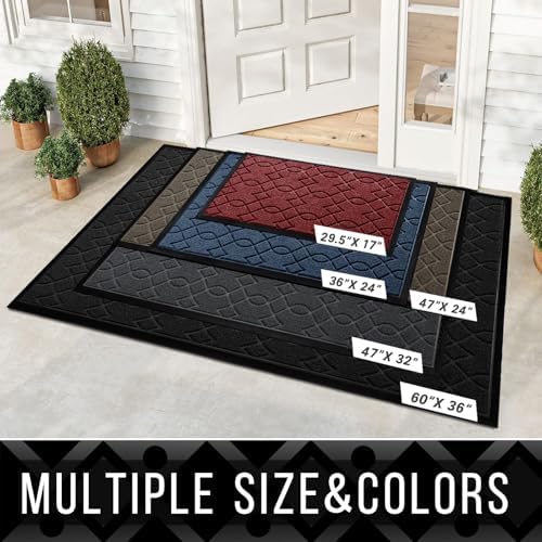 Yimobra Outdoor Mats for Front Door, All-Season Waterproof Door Mat Outside Entrance, All Weather Non-Slip Doormat, Stain and Fade Resistant, Easy Clean Patio Porch Indoor Entryway Mat, 29.5x17, Black