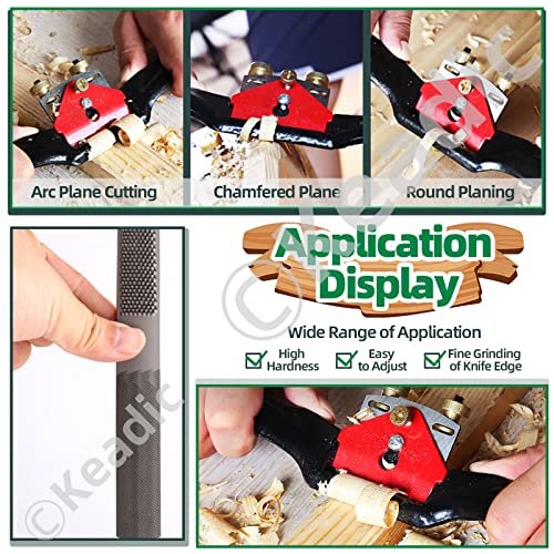 Keadic 8Pcs 9" 10" Adjustable Spokeshave Kit Contains Manual Planer with Flat Base Replacement Metal Blades 4-Way Rasp File and Portable Woodworking Planes for Deburring Carving Crafting - Image 7