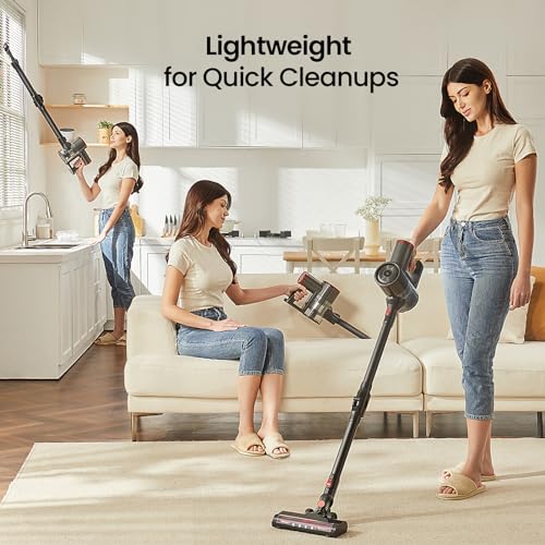 Cordless Vacuum Cleaner with Bendable Wand, Lightweight Stick Vacuum for Home Hardwood Floor Carpet Pet Hair, 6 in 1 Handheld Vacuum, LED Display, LED Headlight, Self-Standing, Rechargeable