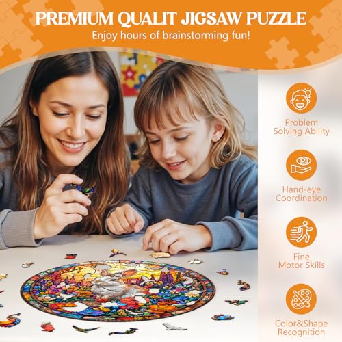 Rompecabezas de madera para adultos, Conejo en campo de flores, puzzle de madera con forma de animal único, 300 piezas, 13.4 x 13.4 pulgadas miniatura 4