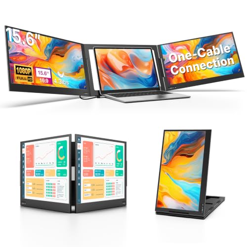 Image of QQH Laptop Screen Extender, 15.6 inch One Cable Triple Screen Laptop Monitor Extender, Plug and Play Screen Monitor, Dual Portable Monitor for MacOS, Windows, Android, 12 inch-16 inch Laptops (Driver Required)