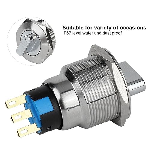 Rotary Changeover Switch, 19mm Stainless Steel Knob Switch Changeover Selector Waterproof IP67(3 Pin and 2 Level)