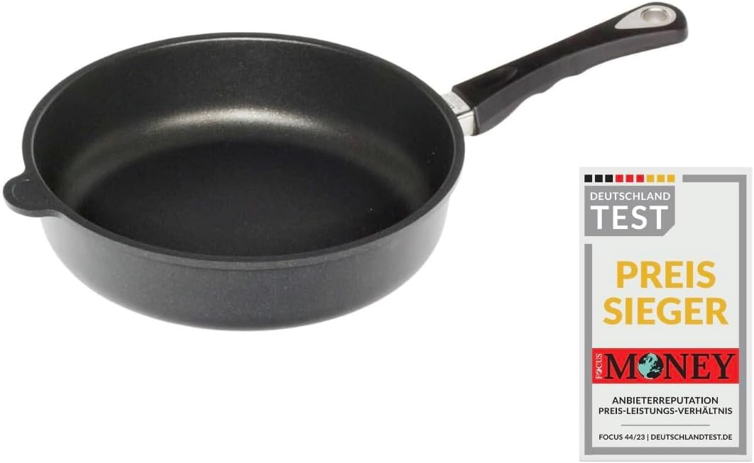 AMT GastrogussLotan® AMZN-726 Frying Pan, Diameter 26 cm, 7 cm High, Sauté Pan, Fixed Handle, Not Suitable for Induction Cookers, Non-Stick Finish, Cast Iron