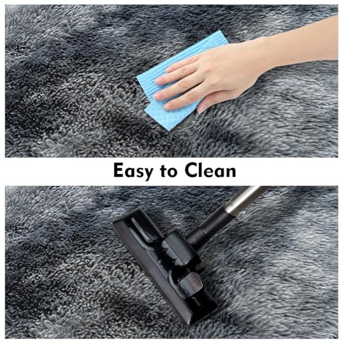 2x3 Fluffy Area Rugs for Bedroom Living Room,Small Soft Shag Fuzzy Rug Non-Shedding Indoor Plush Carpet for Kids Bedroom Nursery Dorm Home Decor,Tie-Dyed Black