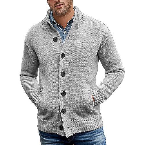 Mens Cardigan Sweater V Neck Casual Soft Long Sleeve Button Down Knitted Winter Sweater Slim Fit Button Cable Knit Black Sweaters Ribbed Cardigan Sweater with Pockets Fall Winter Clothes