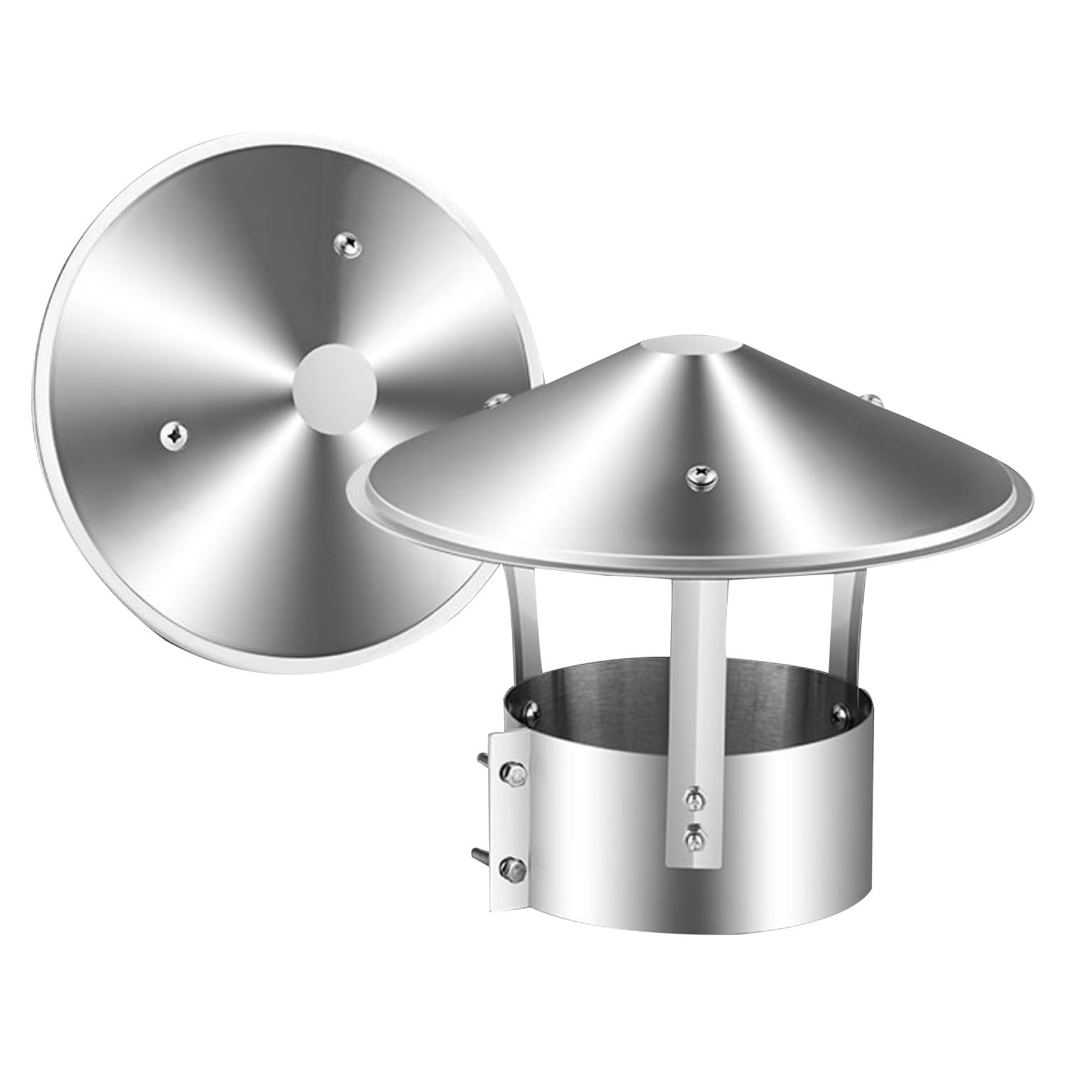 MYXJGNAIY Chimney Cap with Weatherproof 3" 6.3" 8.7" 9.8" Chimney Flue Cover Round Stainless Steel, Exterior Stove Pipe Topper Silver for Fireplace Flue Lid Roof Exhaust(5.5in)