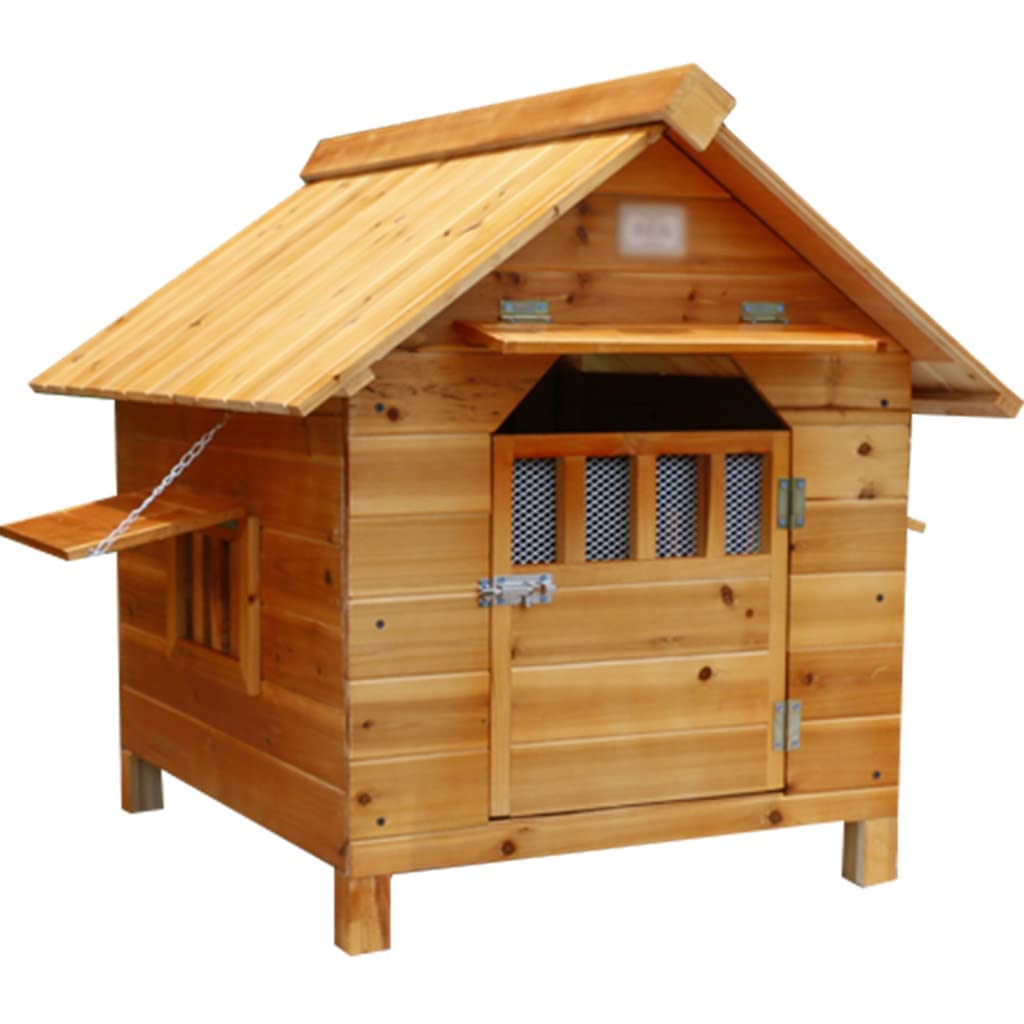 Casas para Perros Exterior Caseta para Perros de Abeto Natural, Adecuado para Villas de Perros pequeños, medianos y Grandes, Visera Parasol/con Puerta con Cerradura