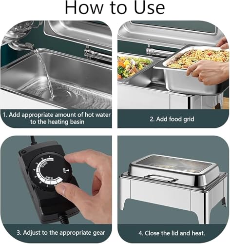 Chafing dish électrique rectangulaire de 9L en inox avec couvercle perforé