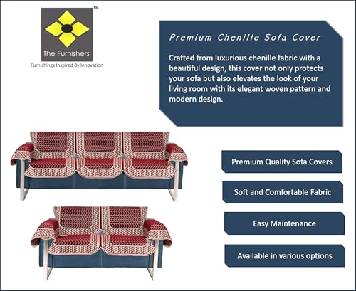 Image of Premium Chenille Woven Anti-Slip 3 Seater + 2 Seater Sofa Cover with Arm Rest | L-Shape Sofa Seat Protector for Living Room | Durable & Stylish Slipcover - Maroon - 3D