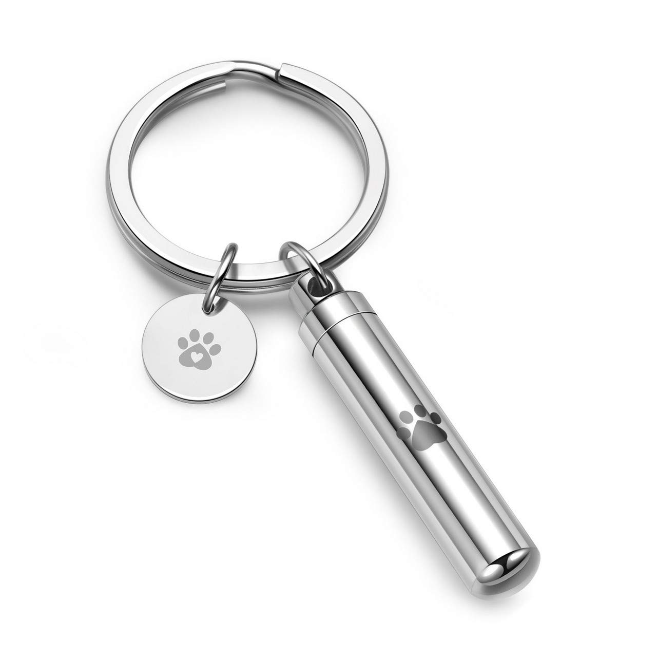 Personalized Master Free Engraving Custom Pet Dog Paw Cylinder Cremation Urn Keychain Keepsake Memorial Ashes Jewelry Silver