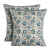 Ridhi Block Print Asparagus Green Pillow Cover 20' x 20' (Pack of 2) Decorative Couch Pillows for Living Room, Chic Boho Cute Outdoor Pillows Covers Gifts for Spring, Easter and Valentine