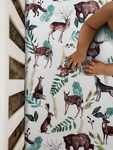 Image of Soft Fitted Crib Sheet, Stretchy and Breathable Toddler Crib Sheet for Boys and Girls, Fits Standard Crib and Toddler Mattress (Elk Brown Bear)