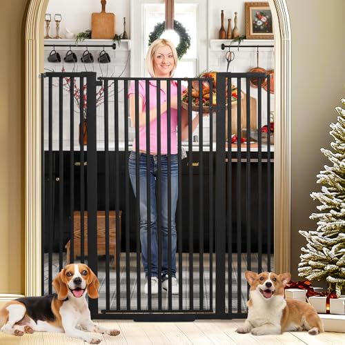 Image of SHYUJAJIE 55 Inch Extra Tall Pet Gate for Cats,29.92"-48" Adjustable Wide Dog Gates,Pressure Mounted Walk Through Tall Pets Gate for Doorways,Hallway,Stairs(Black)