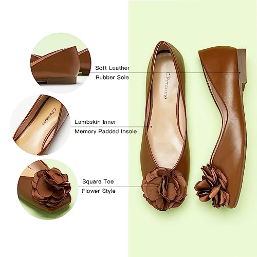 Image of C.Paravano Ballet Flats for Women | Women's Flats | Square Toe | Slip On Dress Shoes | Satin Flower Shoes