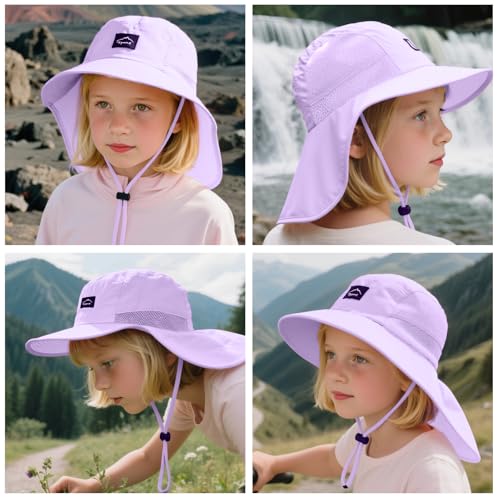 Image of ZOORON Kids Sun Hat with Neck Flap UPF 50+ UV Protection Wide Brim Breathable Fishing Safari Beach Summer Hat for Boys Girls