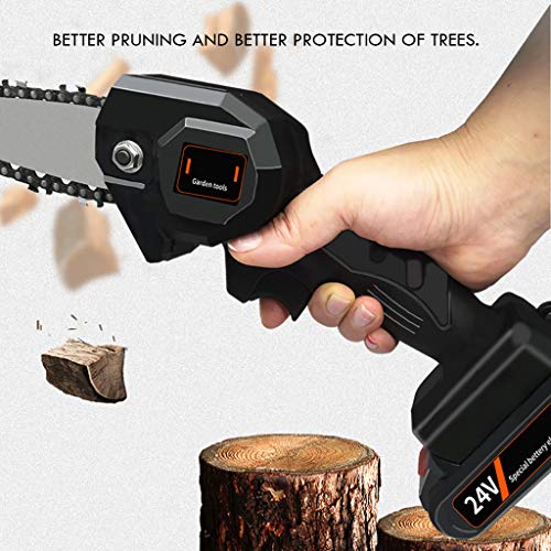 Mini Chainsaw 4-Inch Electric Protable Chainsaw with Brushless Motor, One-Hand Lightweight, Pruning Shears Chainsaw for Tree Branch Wood Cutting for Outdoor Garden (24V,550W,Black)