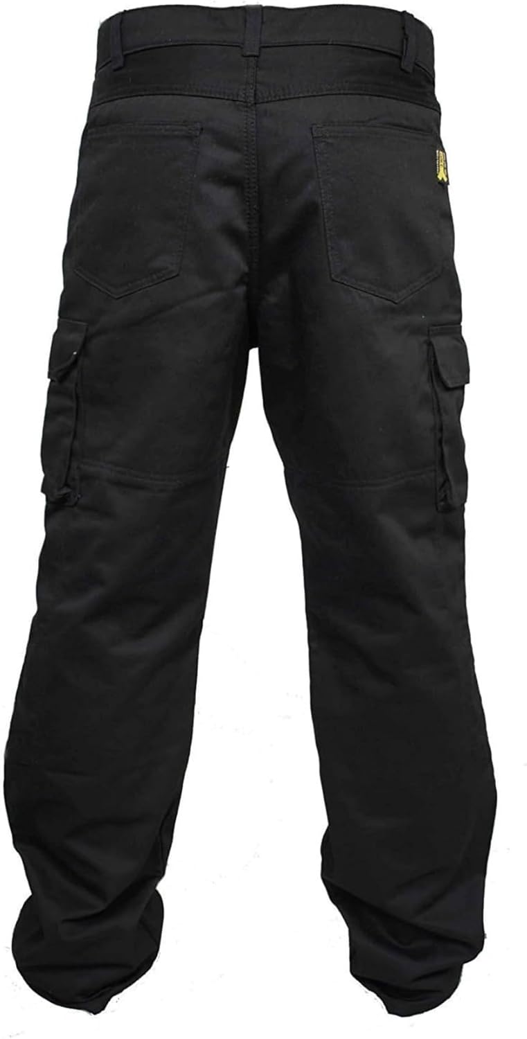 Mens Motorcycle Cargo Pants Protective Aramid Lining Motorbike Riding Hip and Knee Armour Jeans Black