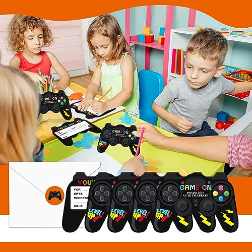 90 Pcs Video Game Birthday Party Invitations Cards with Envelopes Video Game Party Supplies Fill In Birthday Invite Cards Stickers for Kids Boys Girls Game Lovers Birthday Party Decorations Favor - Thumbnail 6