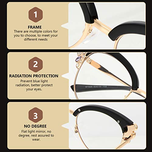 EXCEART Óculos femininos de cristal, olho de gato, strass, armação de metal, óculos de luxo, moda fe