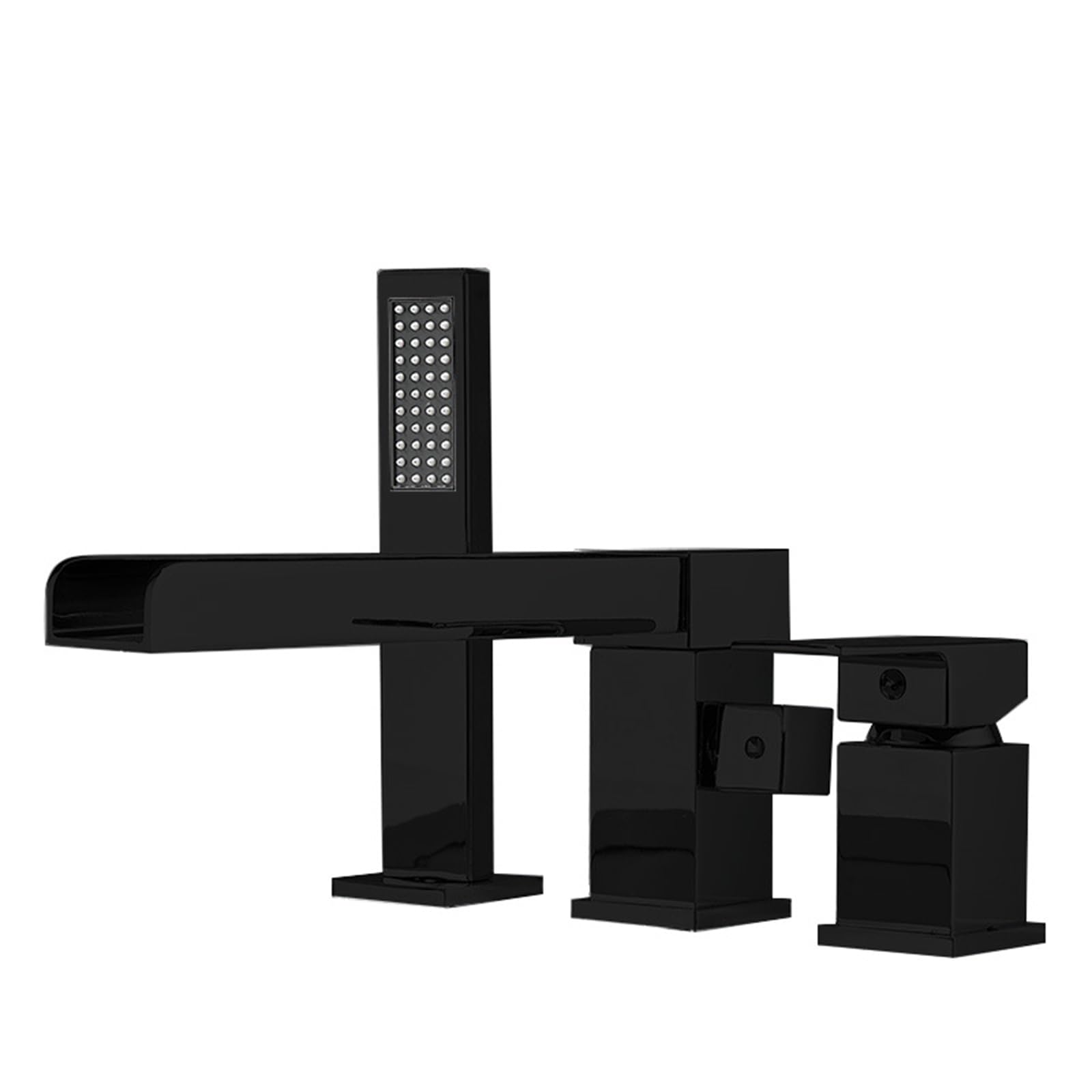 ZYCHSJXA Bath Mixer Tap with Deck Mounted Shower 3 Hole Black Multifunctional Waterfall Rotating Faucet