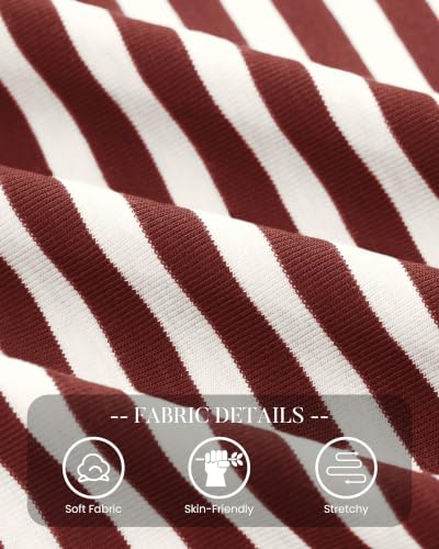 BTFBM Long Sleeve Shirts for Women Turtleneck Striped Shirt,S,Brown - image 5