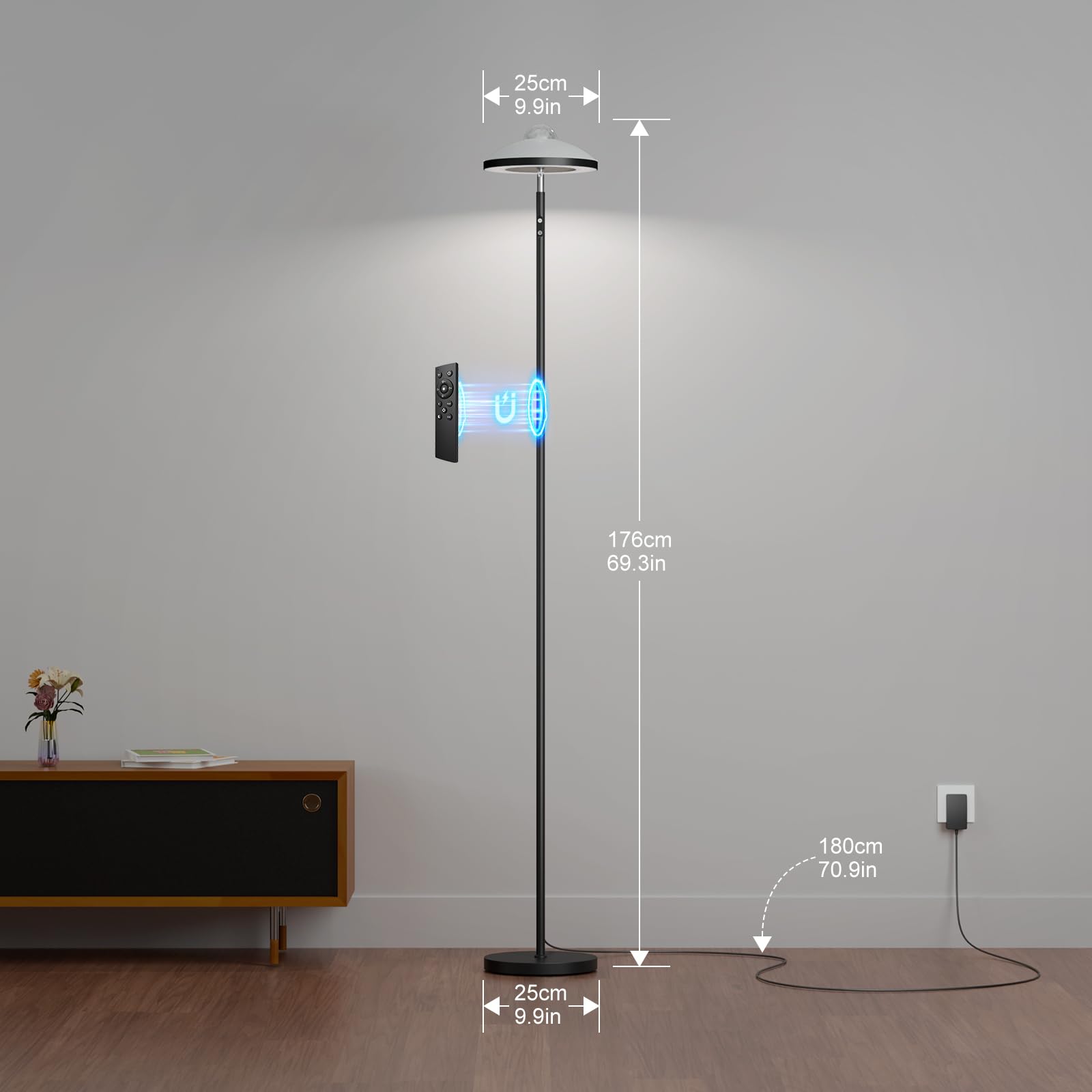 DUSKTEC Lámpara de Pie LED Inteligente para Salón | Proyector de Estrellas y Luz de Lectura | Regulable con Mando a Distancia y Temporizador | Lámpara de Pie para Dormitorio Infantil y Oficina