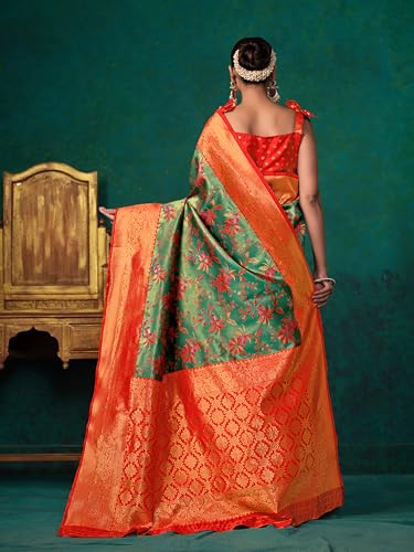 Image of EthnicJunction Women's Silk Blend floral Woven Saree With Blouse Piece | Wedding Saree